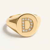 "D" 9ct yellow gold diamond set initial D signet ring
